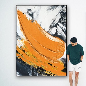 150の主題の芸術作品 Painting - パレットナイフによるオレンジ色のブラシストロークウォールアートミニマリズム